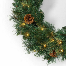 Load image into Gallery viewer, Decorative Pre-Lighted Pine Christmas Wreath 24 in
