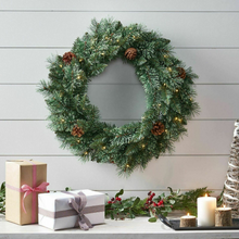Load image into Gallery viewer, Decorative Pre-Lighted Pine Christmas Wreath 24 in
