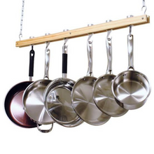 Load image into Gallery viewer, Ceiling Mounted Wooden Hanging Pots And Pans Rack

