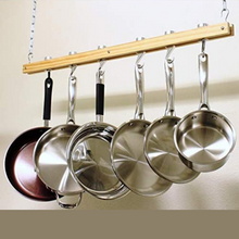 Load image into Gallery viewer, Ceiling Mounted Wooden Hanging Pots And Pans Rack
